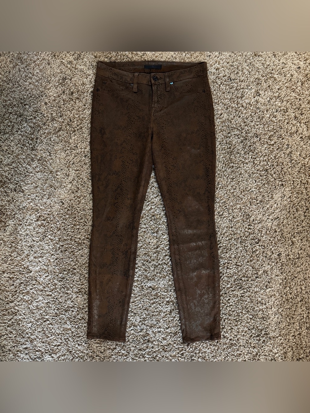 7 for all Mankind Brown Faux-Suede Snake Print Skinny Jeans